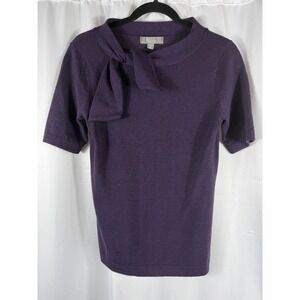 Merona Women‎ S Short Sleeve Knit Sweater Bow Neck Purple 100% Wool